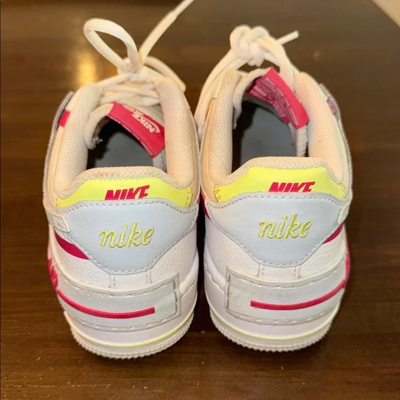 Nike Air Force 1 White with Pink and Yellow Accents Women’s 6 EUC - Picture 4 of 7